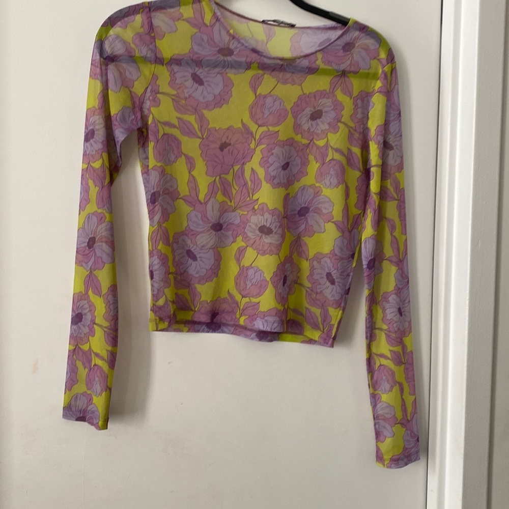 Zara Sheer Floral Tee Shirt View 4
